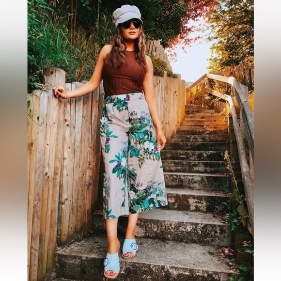 ZARA Floral Stripe Print Culottes Small - Picture 6 of 15